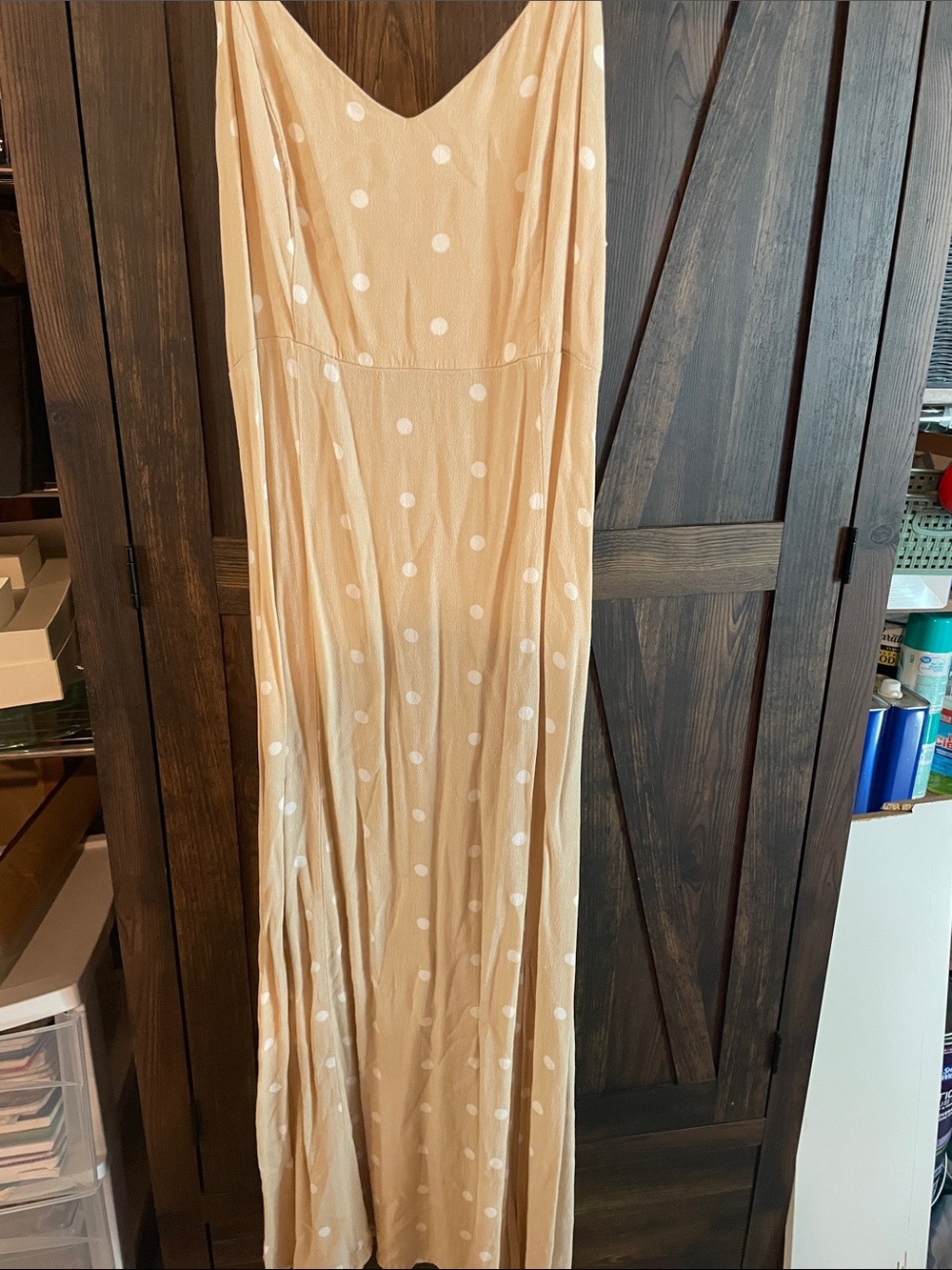 Old Navy Beige Polka Dot Maxi Dress with White Dots